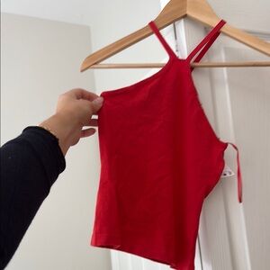 Mango Red Asymmetrical Cut Out Tank Top